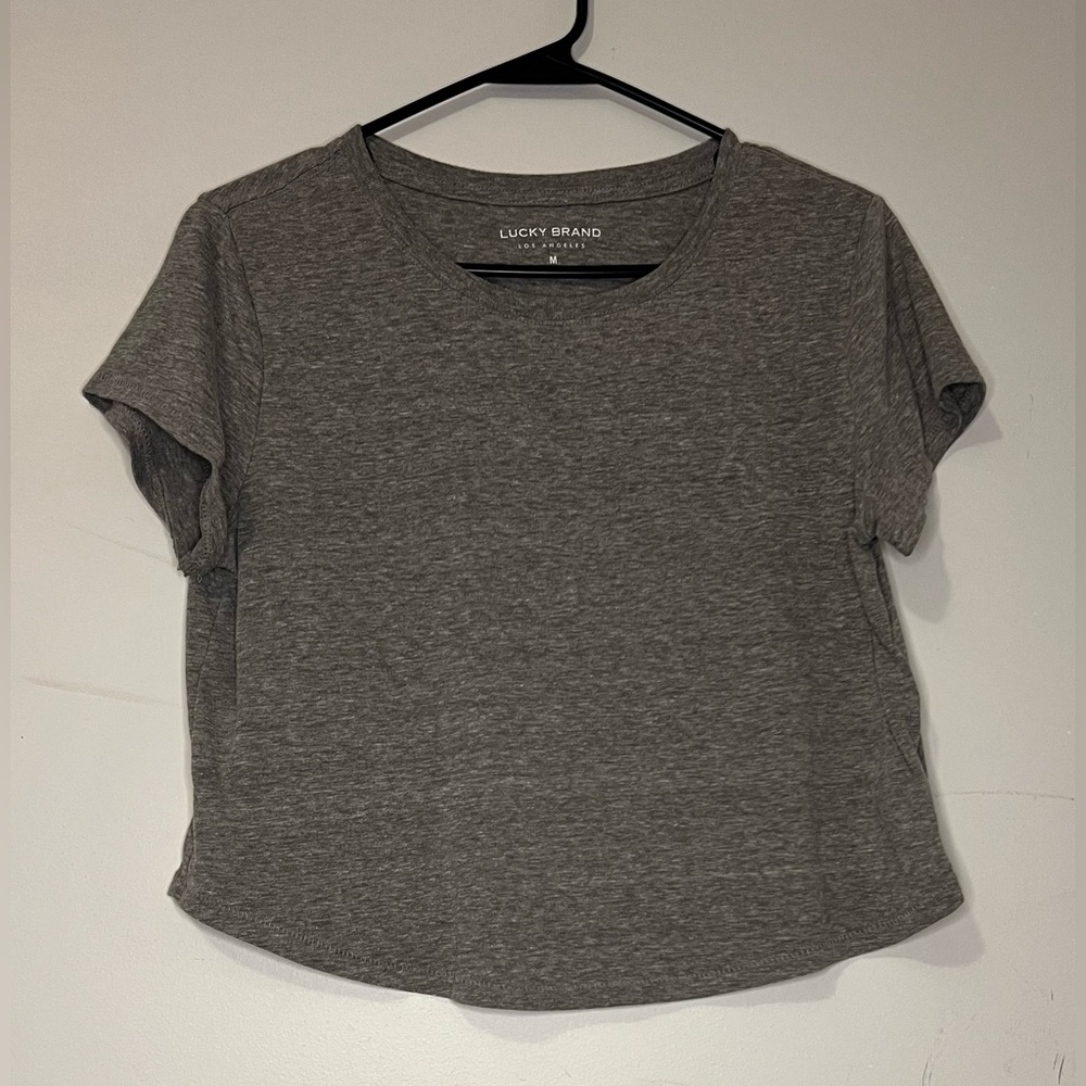 Lucky Brand Women's Charcoal Short Sleeve Crop Top Tee